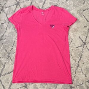 GAP Pink V-Neck Tee with Heart Detail
